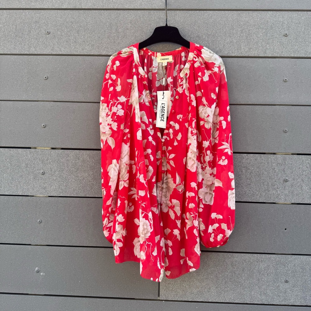 L'AGENCE Teagan Floral Semi-Sheer Button-Front Blouse size M - Picture 3 of 6